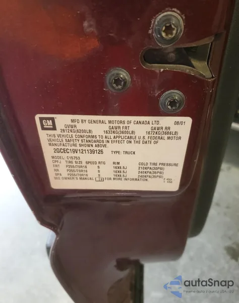 2002 Chevrolet Silverado C1500 z USA, uszkodzony, nr VIN 2GCEC19V121139126